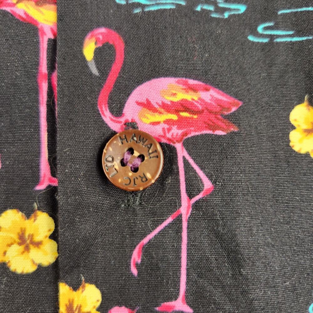 RJC Made in Hawaii Black Tropical Flamingo Button Down Shirt Boys Size 8 - Picture 2 of 8